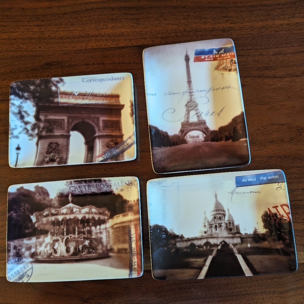 Restoration Hardware 2005 set/4 postcard dishes